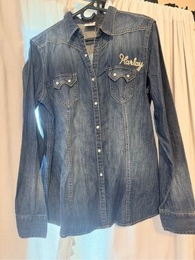 Harley-Davidson Dark Blue Denim Snap Western Shirt